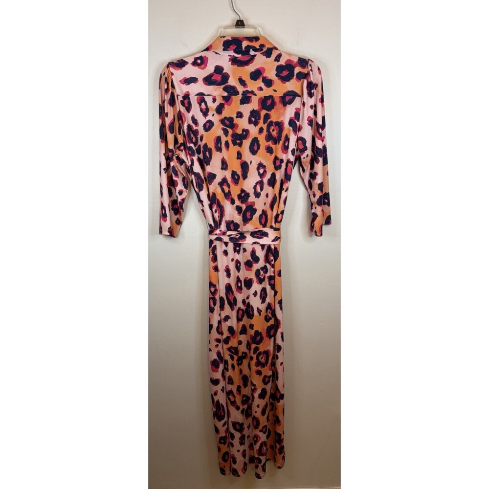 C WONDER by Christian Siriano Leopard Print Maxi Shirt Dress Melon Cloud Medium - Picture 4 of 14